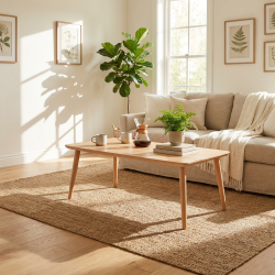 CT 10 - Soffbord i massiv bok med rektangul�r form och storlek 130 x 70 cm