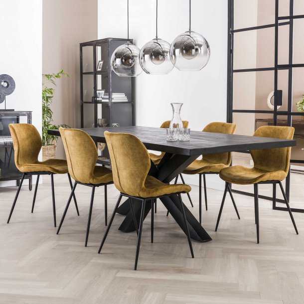 Blues- 4 Spisebordsstole i gylden velour og metal