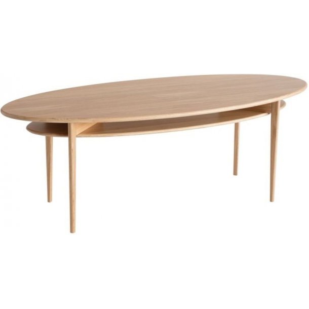 Swedish, Elipseformet sofabord i massiv eg og fem forskellige finish, 140 X 56 cm