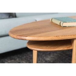 Swedish, Elipseformet sofabord i massiv eg og fem forskellige finish, 120 X 50 cm