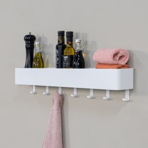 Maxi - Hylla, krok i vit metall med 7 krokar