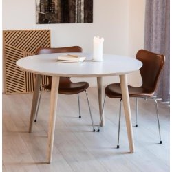 DT 100 - Rundt spisebord med 2 tillgsplader i hvid laminat, fire strrelser