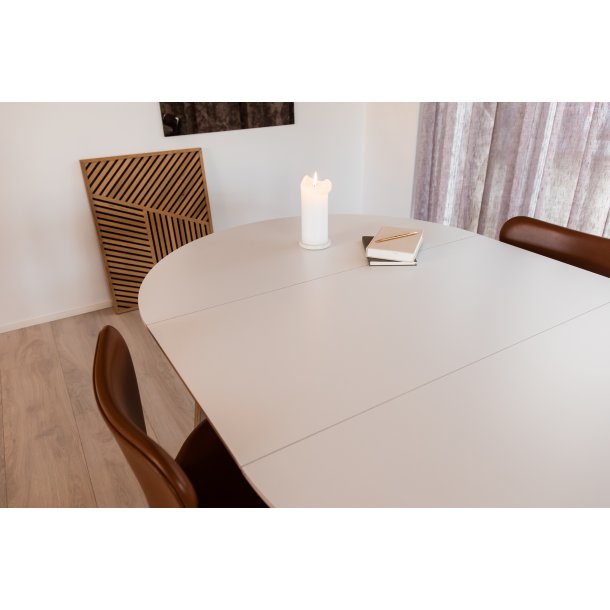 DT 100 - Rundt spisebord med 1 tillgsplade i hvid laminat, fire strrelser
