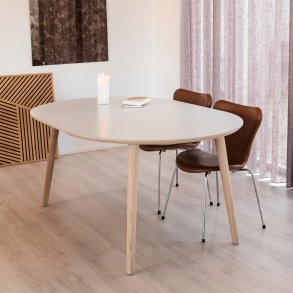 DT 100 - Rundt spisebord med 2 tillægsplader i hvid laminat, fire størrelser