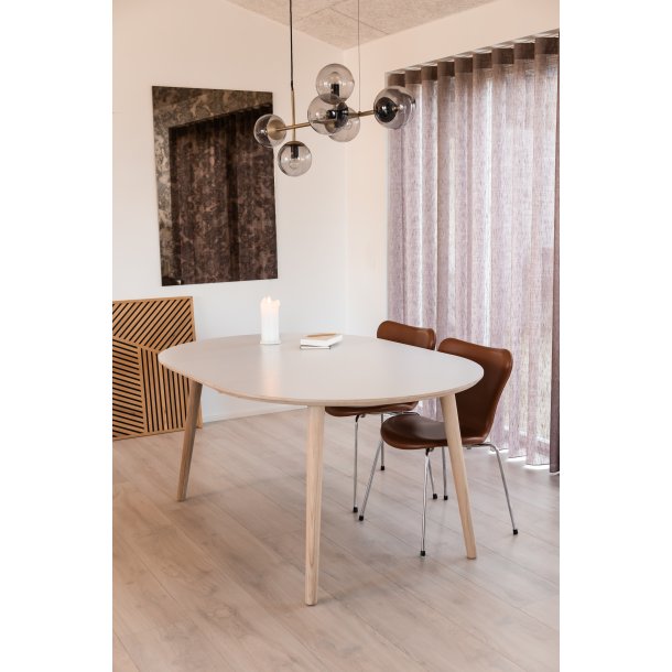 DT 100 - Rundt spisebord med 1 tillgsplade i hvid laminat, fire strrelser