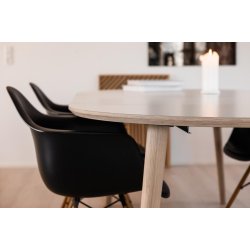 DT 100 - Rundt spisebord med 1 tillgsplade i hvid laminat, fire strrelser