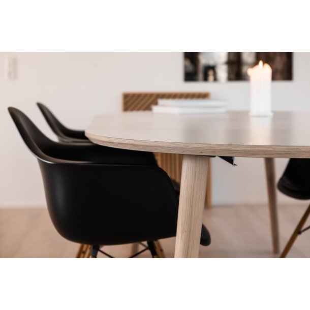 DT 100 - Rundt spisebord med 1 tillgsplade i hvid laminat, fire strrelser