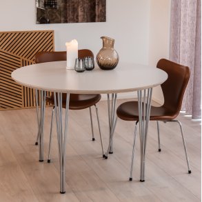 DT 100 - Rundt Spisebord med 1 tillægsplade i hvid laminat, fire størrelser