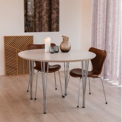 DT 100 - Rundt Spisebord med 1 tillgsplade i hvid laminat, fire strrelser