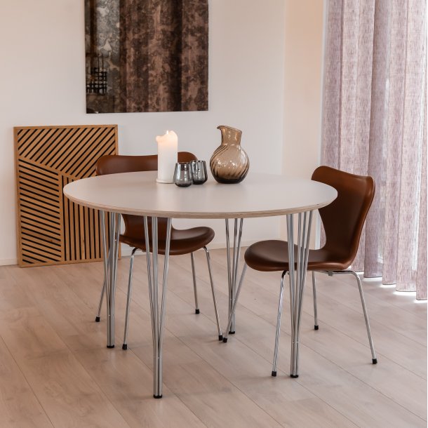 DT 100 - Rundt Spisebord med 1 tillgsplade i hvid laminat, fire strrelser