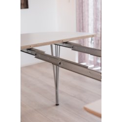 DT 100 - Rundt spisebord med 1 tillgsplade i hvid laminat, fire strrelser