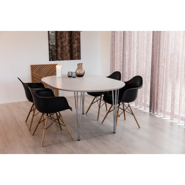 DT 100 - Rundt Spisebord med 1 tillgsplade i hvid laminat, fire strrelser