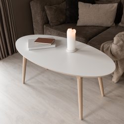 CT 10 - Elipseformet sofabord i hvid laminat og stel i eg