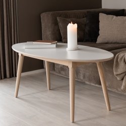 CT 10 - Elipseformet sofabord i hvid laminat og stel i eg