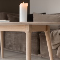 CT 10 - Elipseformet sofabord i hvid laminat og stel i eg