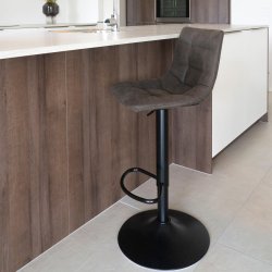 Icey - 2 barstole i sort metal med mrkegrt stof stof