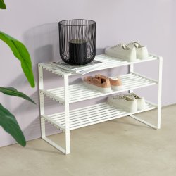 Dinex - Skostativ i hvid metal, 3 hylder, bredde 70 cm