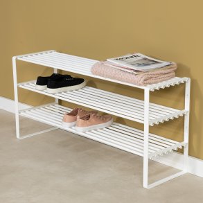 Dinex - Skostativ i hvid metal, 3 hylder, bredde 100 cm