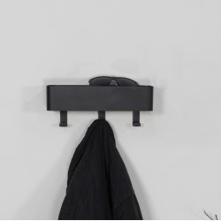 Alhamba - Knagerkke med hylde i sort metal, tre knager