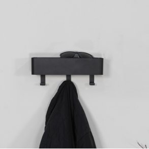 Alhamba - Kroklist med hylla i svart metall, tre krokar
