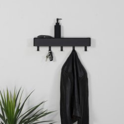 Alhamba - Knagerkke med hylde i sort metal, fem knager