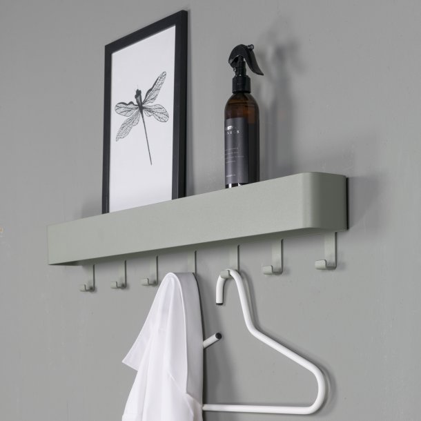 Alhamba - Knagerkke med hylde i stvet grn metal, syv knager