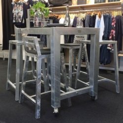 Rock-Solid - barbord i galvaniseret stl, med hjul, 67 x 124 x hjde 100 cm