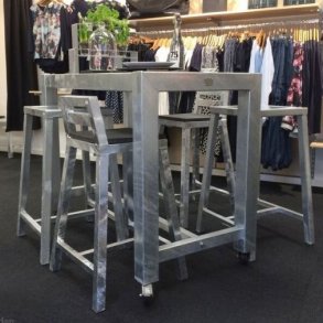 Rock-Solid - barbord i galvaniserat stl, med hjul, 67 x 124 x hjd 100 cm