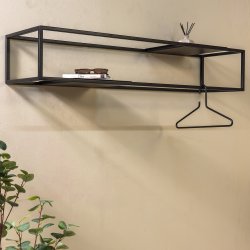 Stratos - Hattehylde i sort metal, bredde 118 cm.
