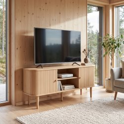Smoke � TV-b�nk i ljus tr� med tv� skjutd�rrar och ett hyllplan
