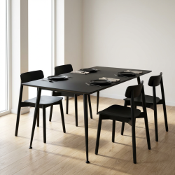 Spacey - Rektangul�rt matbord i svart linoleum med metallben