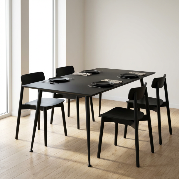 Spacey - Rektangul�rt matbord i svart linoleum med metallben