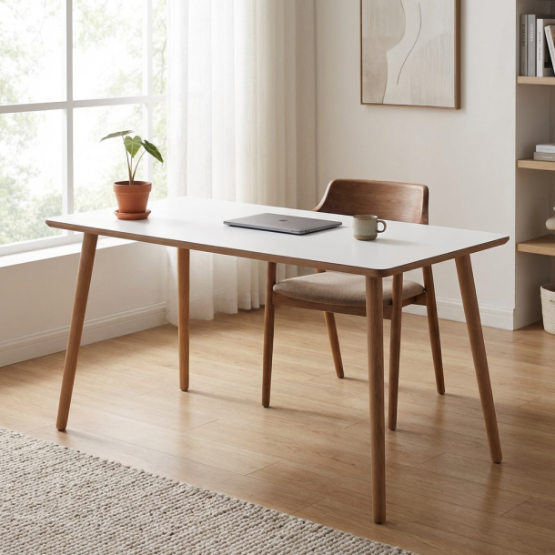 Dimm - Skrivebord, hvid h�jtrykslaminat, ege ben