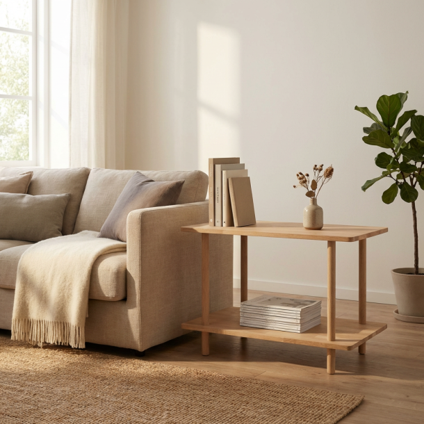 Loop - Reol-bord med to hylder i massiv eg og en bredde p� 70 cm