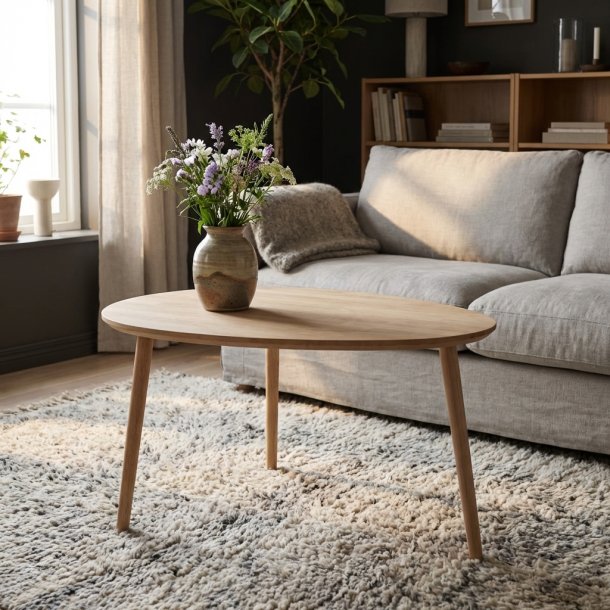 CT 10 - Soffbord i massiv ek med droppform och storlek 74 x 55 cm