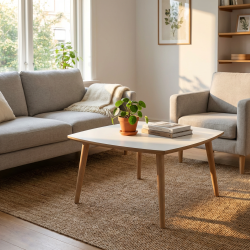 Boot - Sofabord i hvid laminat med egeben, v�lg mellem 4 st�rrelser