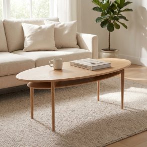 Swedish, Elipseformet sofabord i massiv eg og fem forskellige finish, 120 X 50 cm