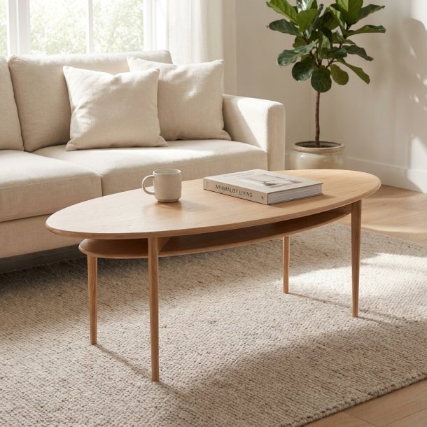 Swedish, Elipseformet sofabord i massiv eg og fem forskellige finish, 120 X 50 cm