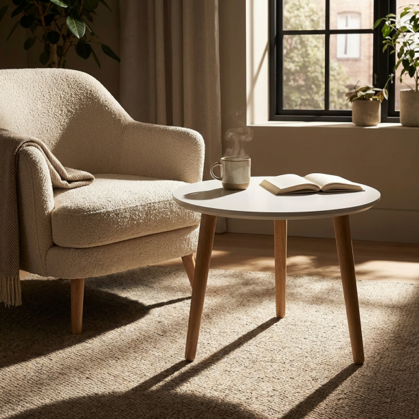 CT 20 - Sofabord i hvid laminat med ege ben, v�lg mellem 4 st�rrelser