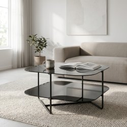 Cross- Sofabord i sort metal og glas