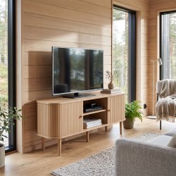 Smoke � TV-b�nk i ljus tr� med tv� skjutd�rrar och ett hyllplan