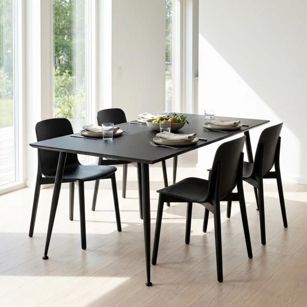 Spacey - Rektangul�rt matbord i svart linoleum med metallben