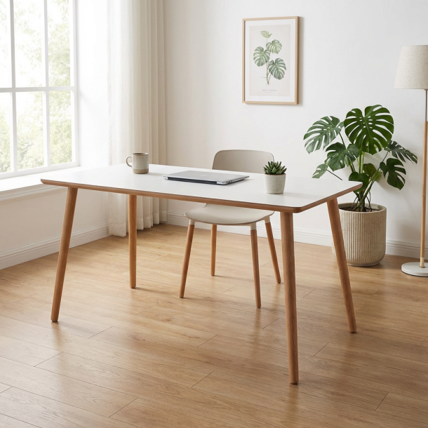 Dimm - Skrivebord, hvid h�jtrykslaminat, ege ben