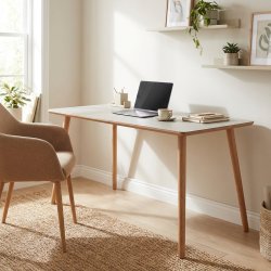 Dimm - Skrivebord, lysegr� h�jtrykslaminat, ege ben