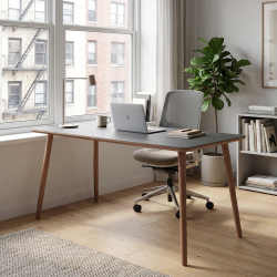 Dimm - Skrivebord, m�rkegr� h�jtrykslaminat, ege ben