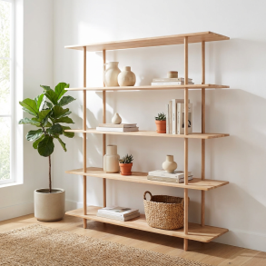 Loop - Reol med fem hylder i massiv eg og bredde 140 cm