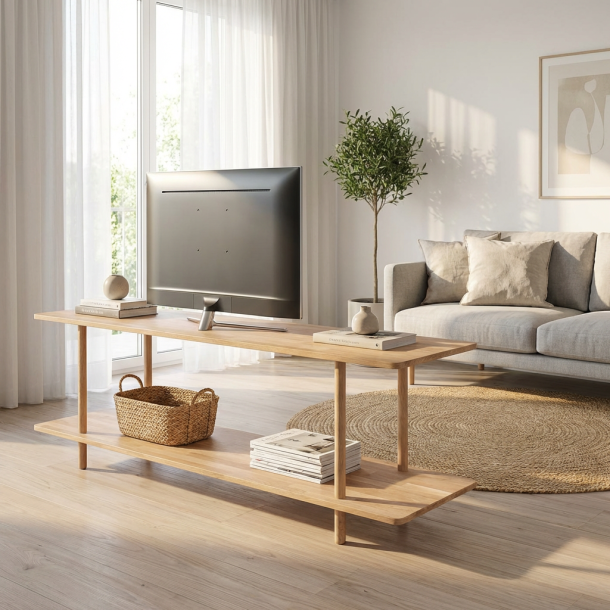 Loop - TV-hylla med tv� hyllplan i massiv ek och en bredd p� 140 cm