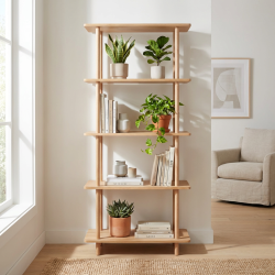 Loop - Reol med fem hylder i massiv eg og bredde 70 cm