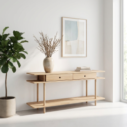 Loop - Konsolbord/tv-bord med tre hylder og to skuffer i massiv eg