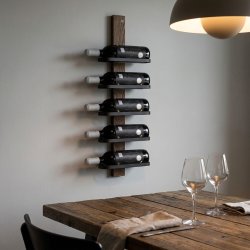 Vino - Vinreol til fem flasker i sort st�l og fem tr�sorter